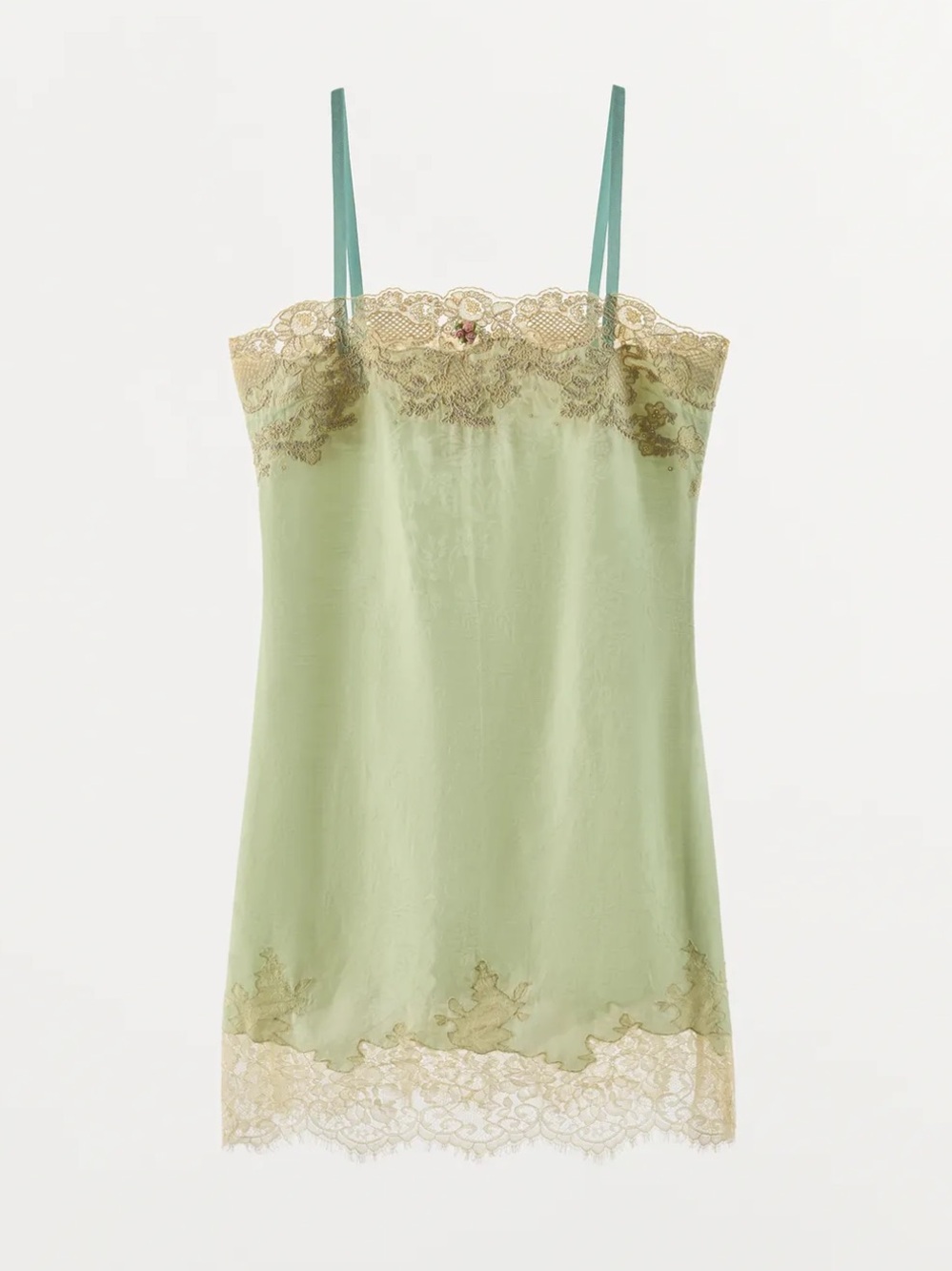 Zara ZW Collection Women’s Pistachio Green Slip with Gold Lace Trim - Picture 1 of 5